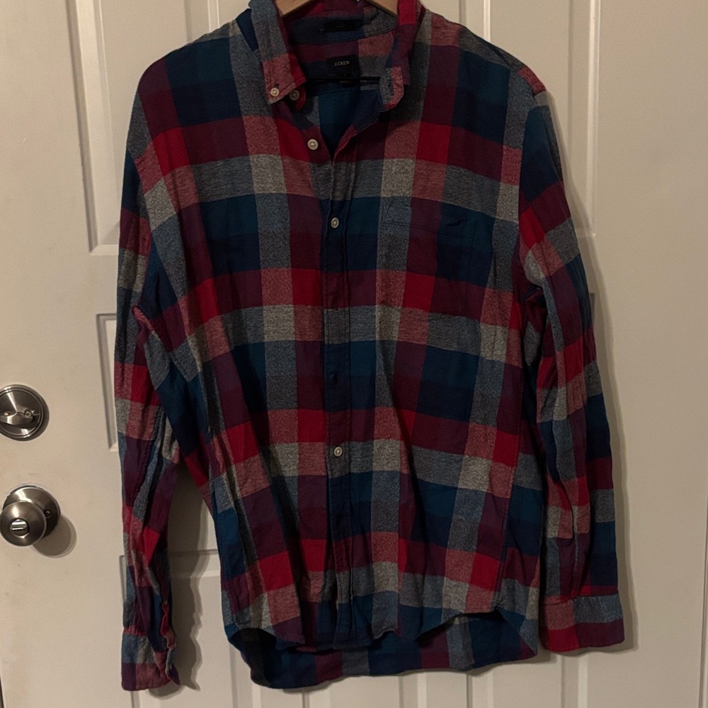 J crew slim flannel Plaid Button-Up Shirt large